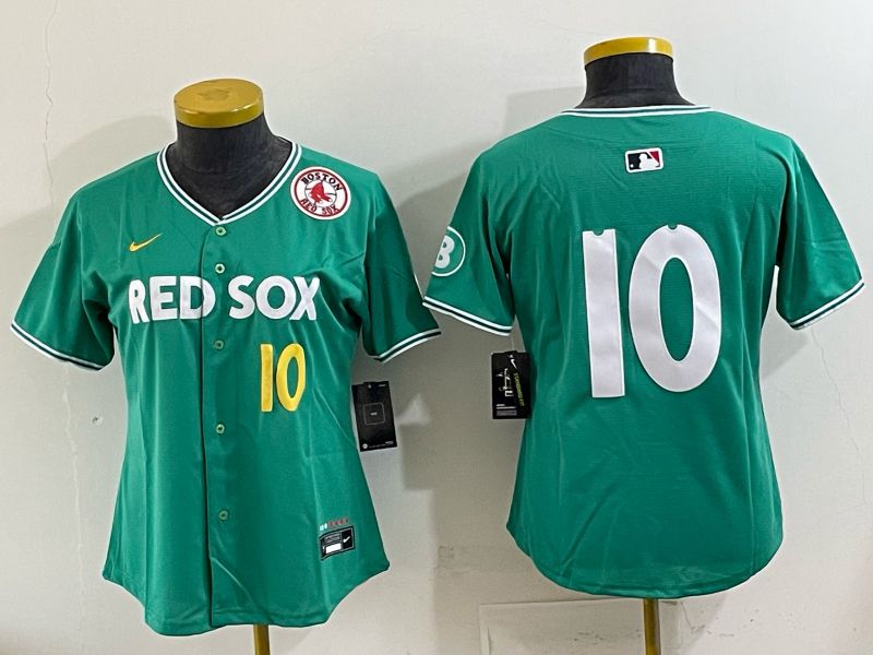 Women 2025 Boston Red Sox #10 No Name Drak Green Joint Name Nike MLB Jersey 03
